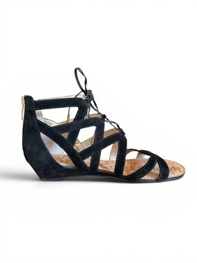 Sam Edelman Black Suede Lace Up Gladiator Wedge Sandals Size 8